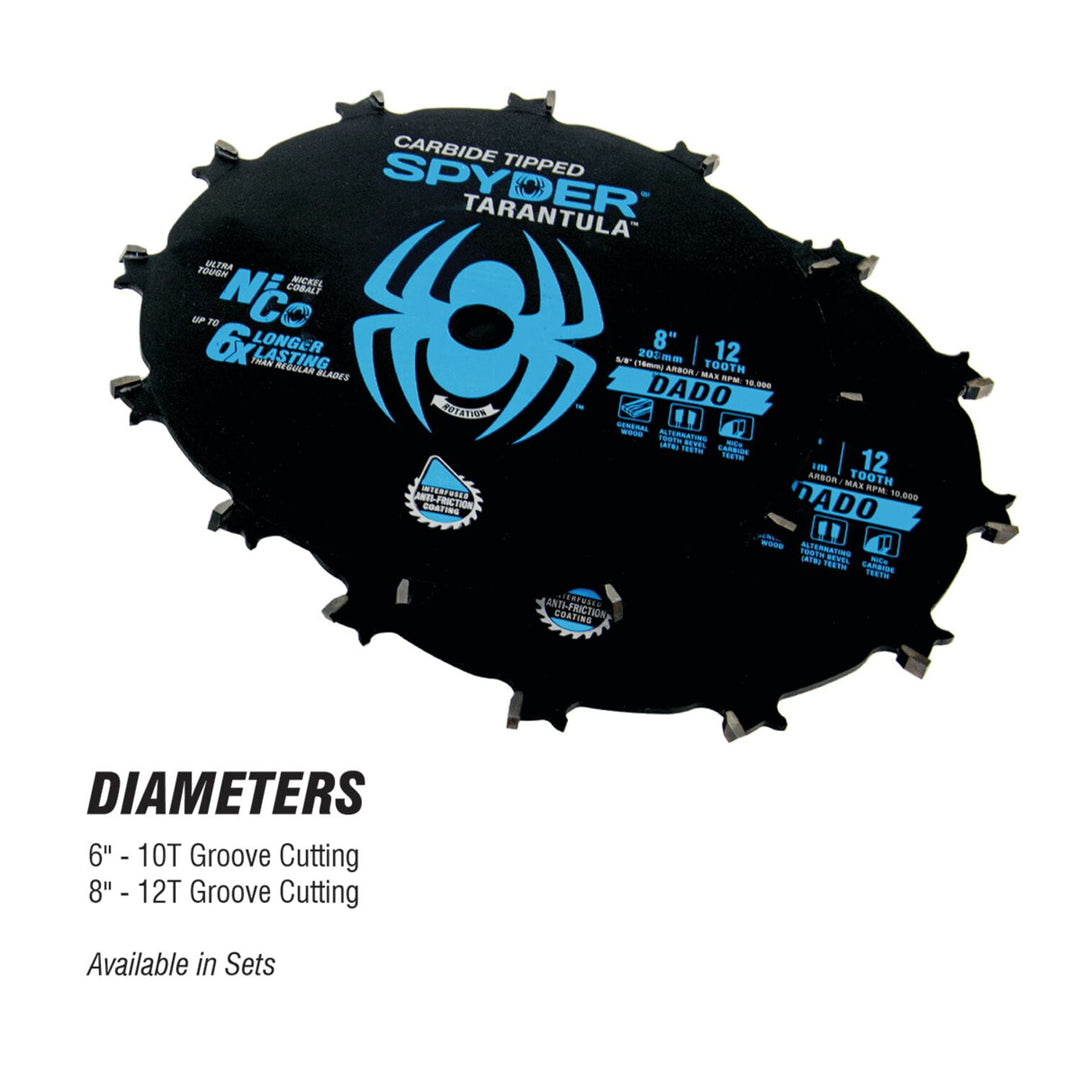 Spyder 13024 Dado 8-in 12 -Tooth Fine Finish Tungsten carbide-tipped steel Dado Miter/Table saw blade Set