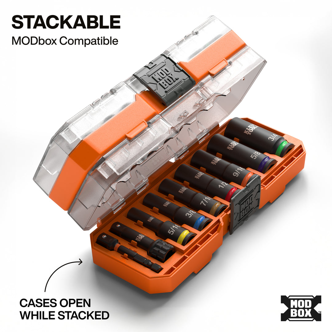 Klein Tools 65109IMPCT KNECT Deep-Well 3/8" Drive Impact Socket Set, SAE, 9 Pc.