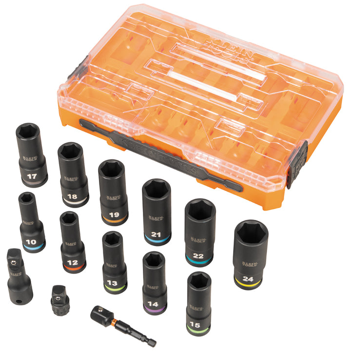 Klein Tools 65111IMPCTM KNECT 1/2" Drive Deep Well Impact Socket Set, Metric, 14 Pc.