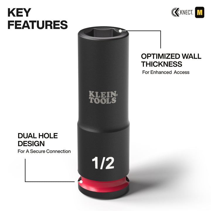 Klein Tools 65121IMPCT KNECT Deep-Well 3/8" Drive Socket Set, SAE and Metric, 23 Pc.