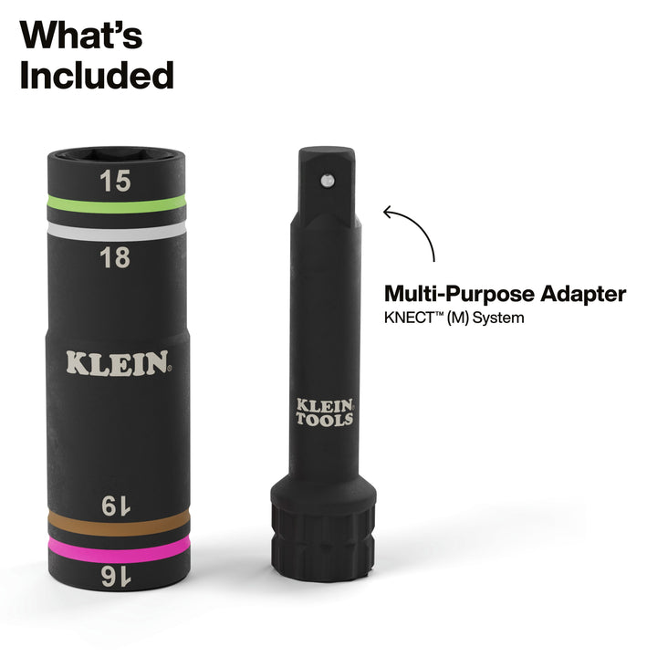 Klein Tools 6513MQS KNECT Quad-4 Heavy-Duty Impact Flip Socket, Metric, 2-Piece