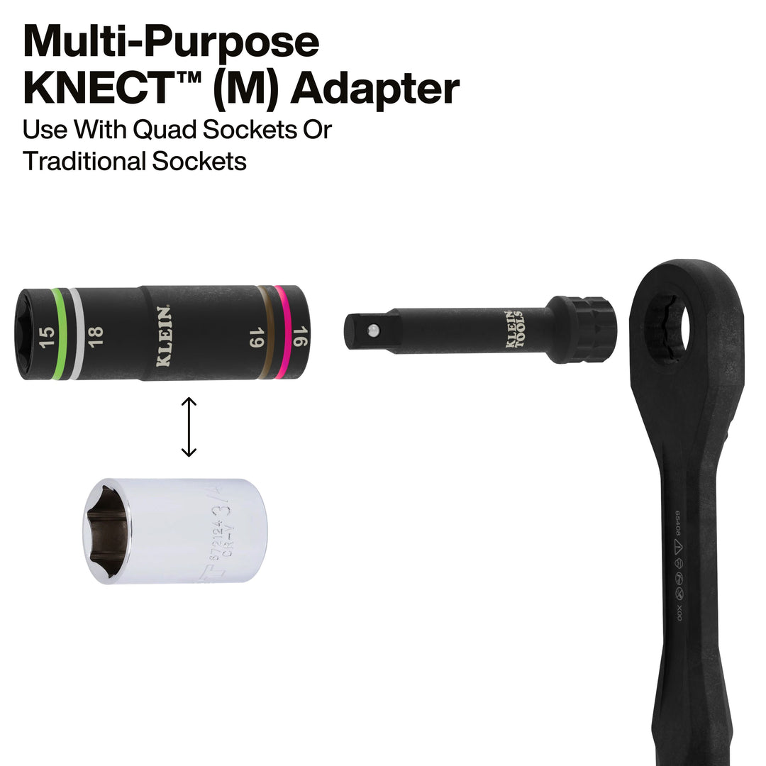 Klein Tools 6513MQS KNECT Quad-4 Heavy-Duty Impact Flip Socket, Metric, 2-Piece