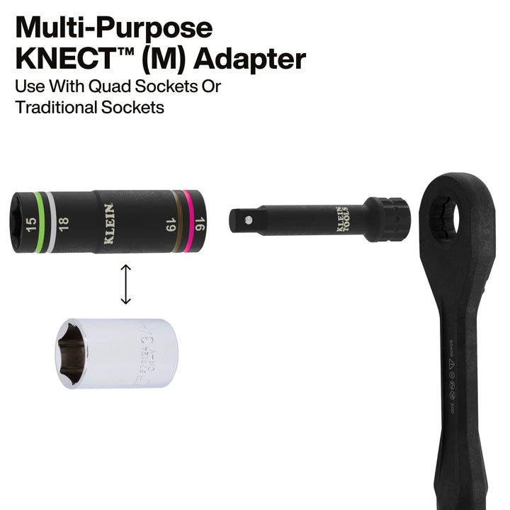 Klein Tools 6513MQS KNECT Quad-4 Heavy-Duty Impact Flip Socket, Metric, 2-Piece