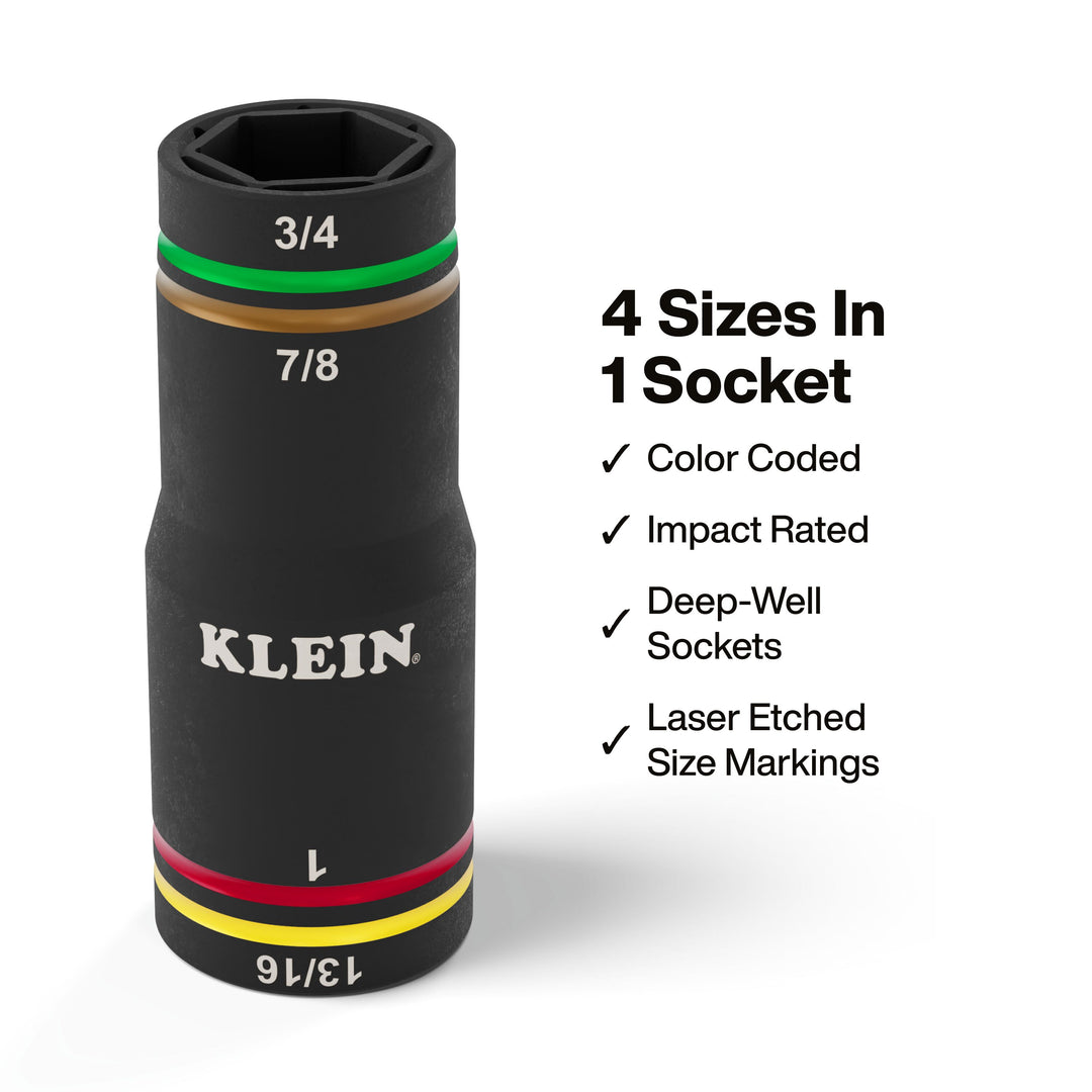Klein Tools 6513QS KNECT Quad-4 Heavy-Duty Impact Flip Socket, SAE, 2-Piece