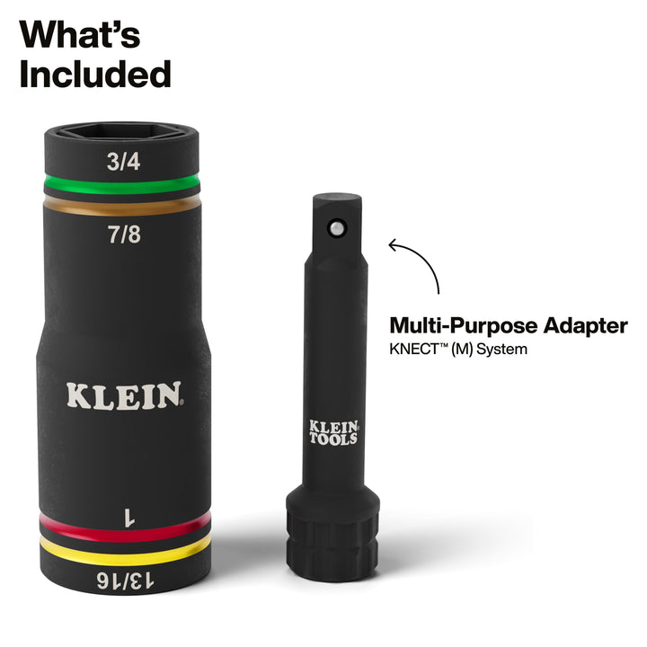 Klein Tools 6513QS KNECT Quad-4 Heavy-Duty Impact Flip Socket, SAE, 2-Piece
