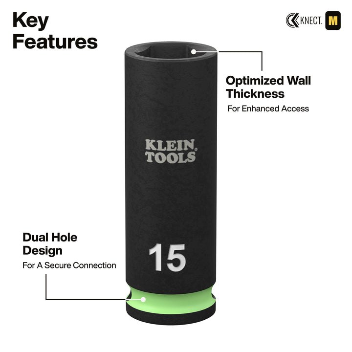 Klein Tools 65148HD KNECT 3/8" Deep and Shallow Impact Socket Set, SAE / Metric, 44 Pc.