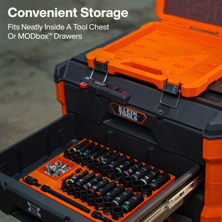 Klein Tools 65148HD KNECT 3/8" Deep and Shallow Impact Socket Set, SAE / Metric, 44 Pc.