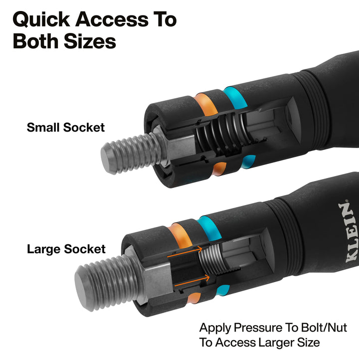 Klein Tools 651MQS Quad-4 Heavy-Duty Impact Flip Socket, Metric, 3-1/2-Inch Shaft, 2-Piece