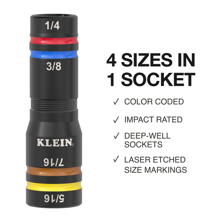 Klein Tools 651QS Quad-4 Deep-Well Heavy-Duty Impact Flip Socket, SAE