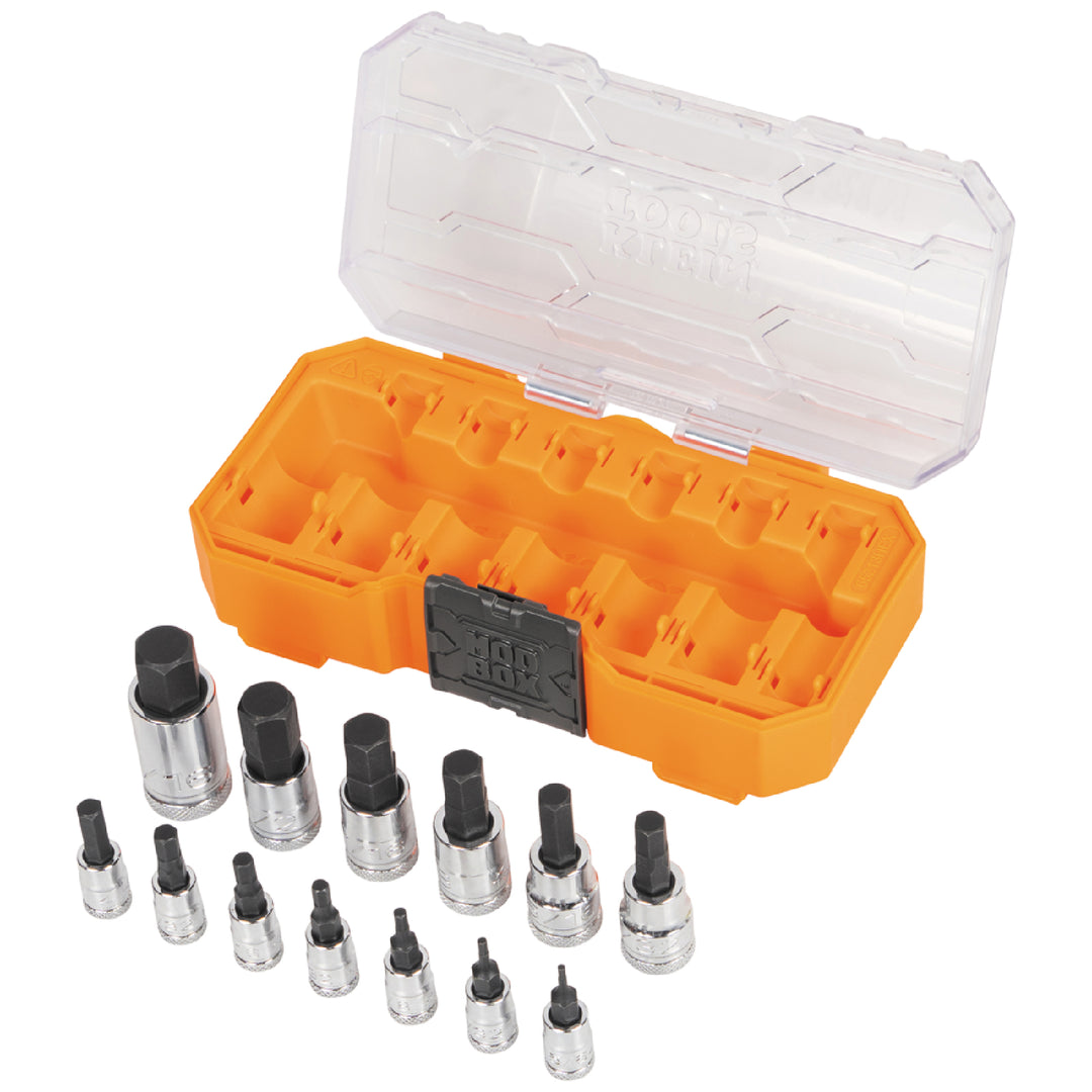 Klein Tools 65213HEX Knurled Hex Bit Socket Set, SAE, 13 Pc.