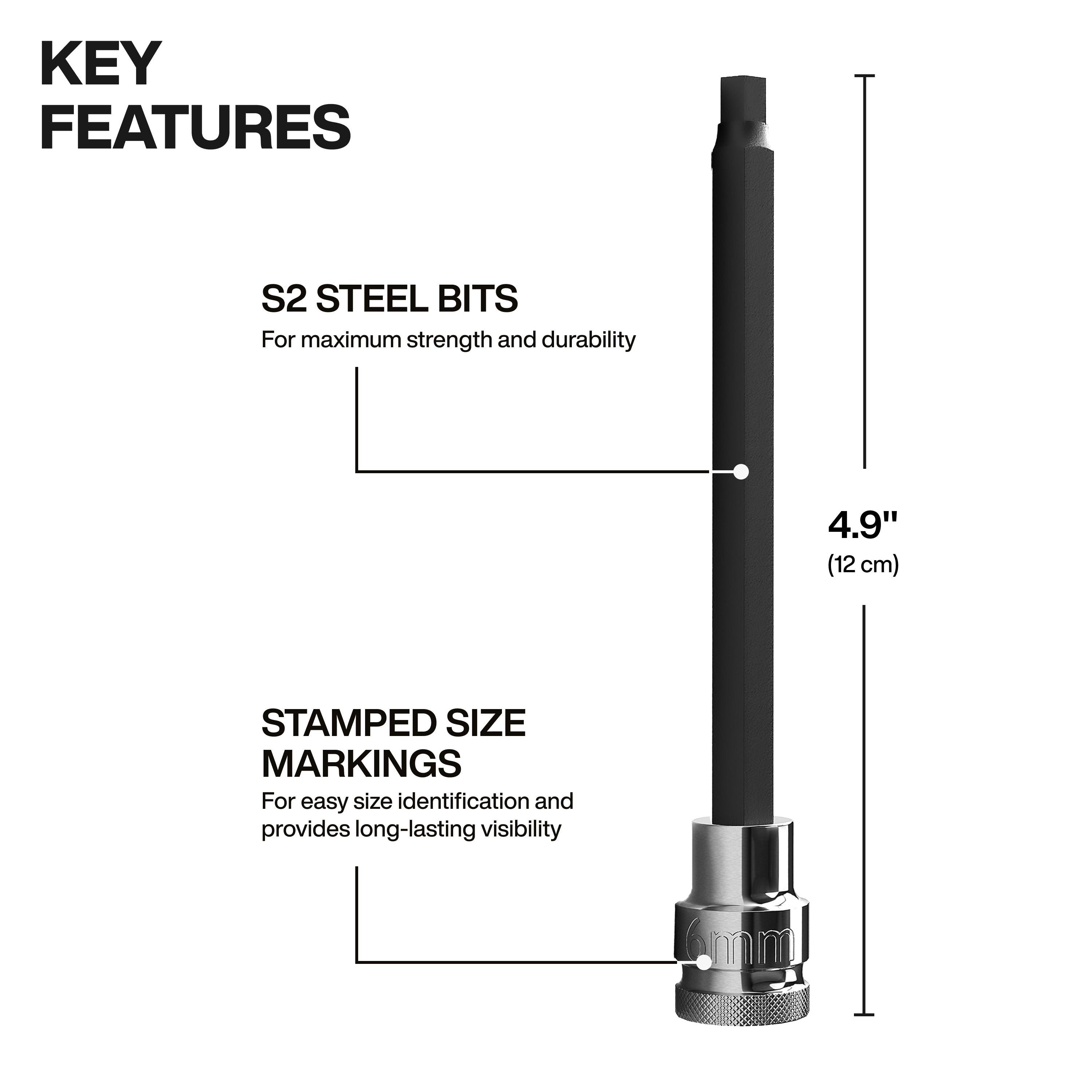 Klein Tools 652216HEXL Long Hex Bit Socket Set, SAE and Metric, 16