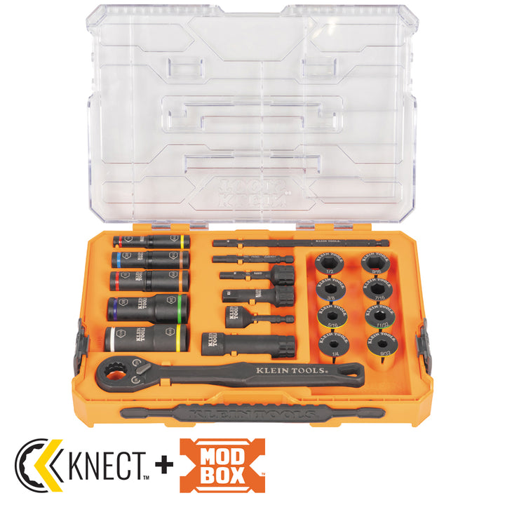 Klein Tools 65240 KNECT Impact Pass Through and Deep-Well Flip Socket Set, 20 Pc.