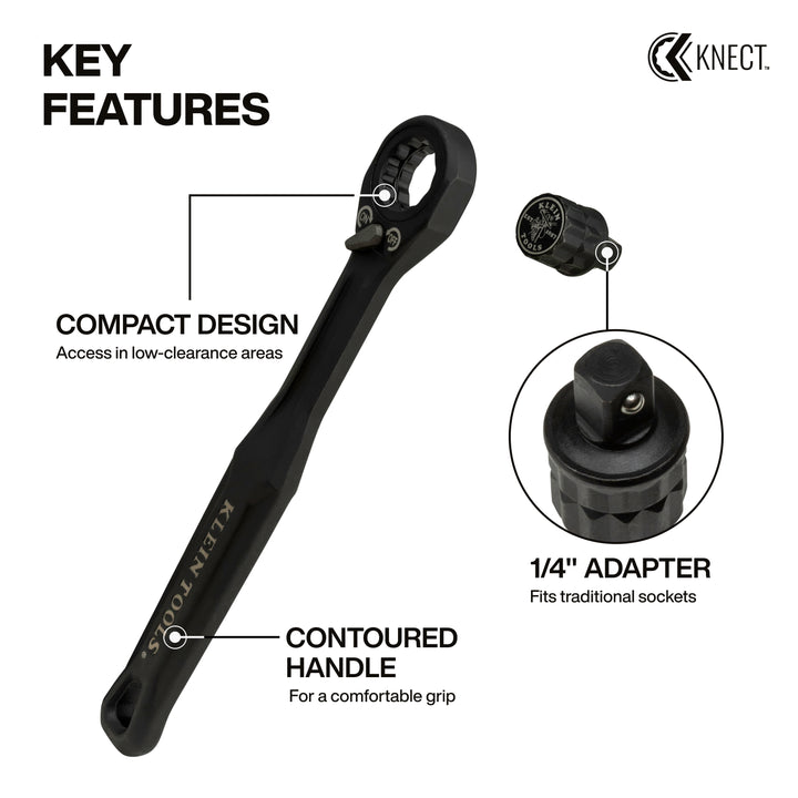 Klein Tools 65301ADP KNECT (S) Pass Through Ratchet and 1/4" Drive Socket Adapter Set