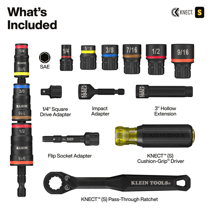 Klein Tools 65301KNECT KNECT Pass-Through and Flip Socket Starter Set, SAE, 23-Piece