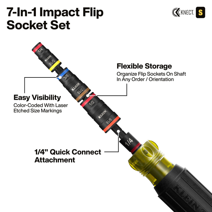 Klein Tools 65301KNECT KNECT Pass-Through and Flip Socket Starter Set, SAE, 23-Piece