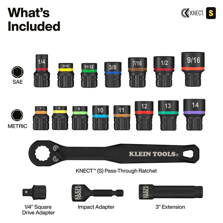 Klein Tools 65302KNECT KNECT Pass-Through and Impact Socket Set, SAE and Metric, 33-Piece