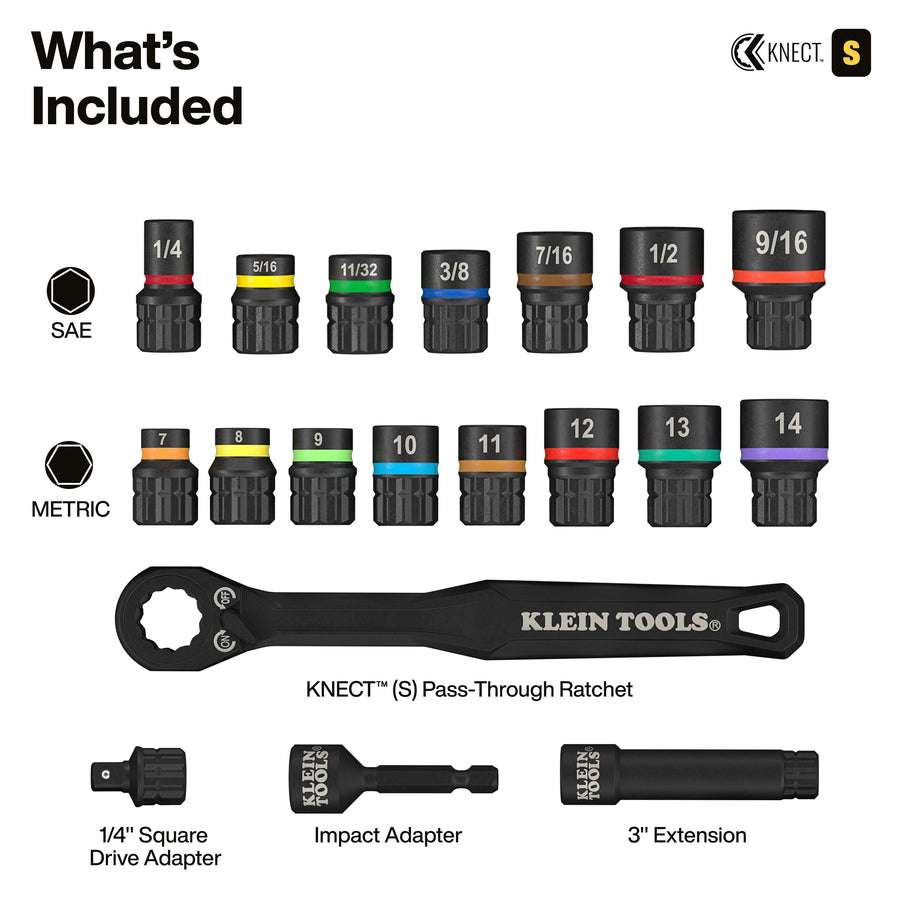 Klein Tools 65302KNECT KNECT Pass-Through and Impact Socket Set, SAE a ...