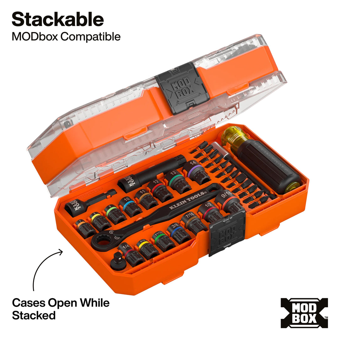 Klein Tools 65302KNECT KNECT Pass-Through and Impact Socket Set, SAE and Metric, 33-Piece