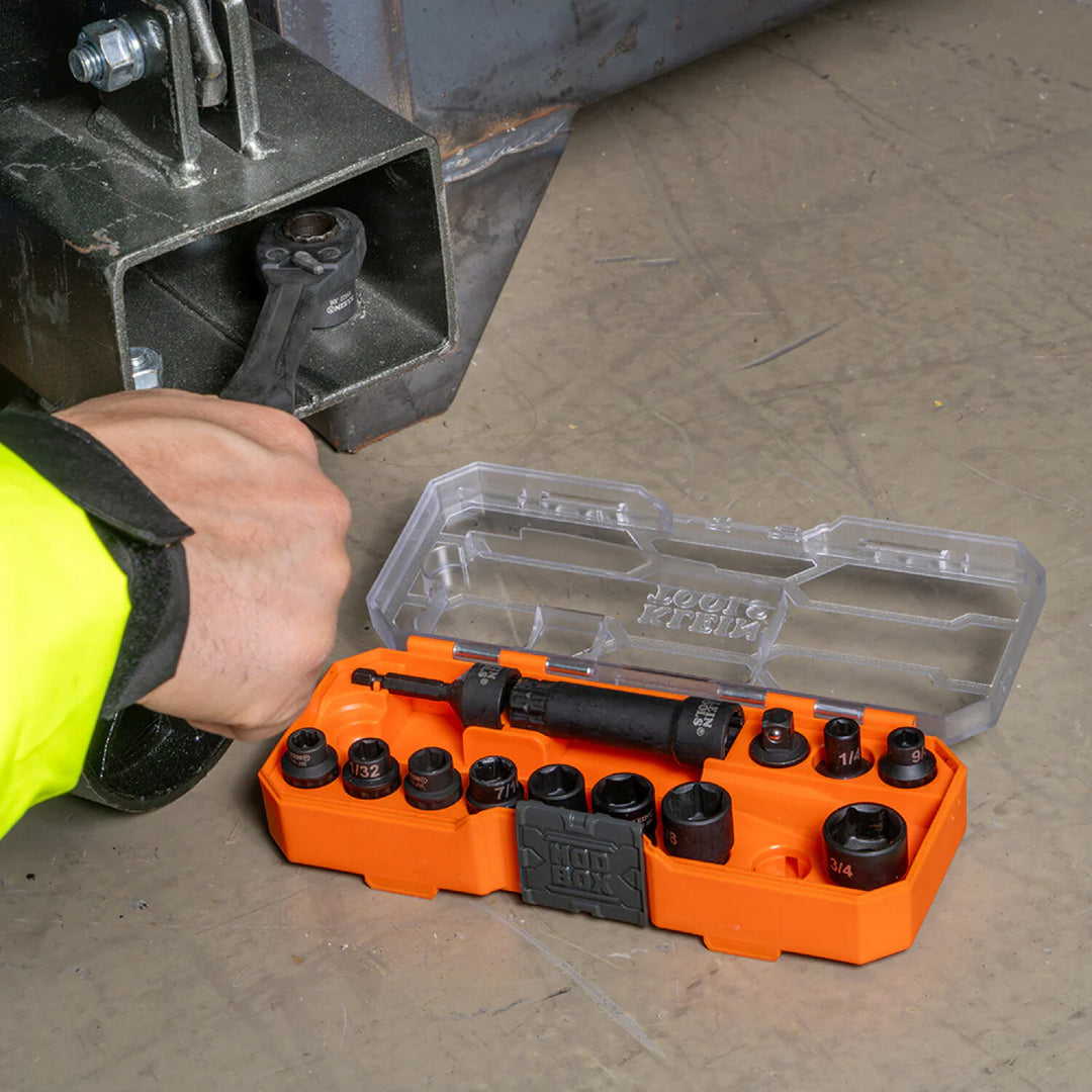 Klein Tools 65400 Impact-Rated Pass Through Socket Set, 8 1/2" Drive, 15 Pc.
