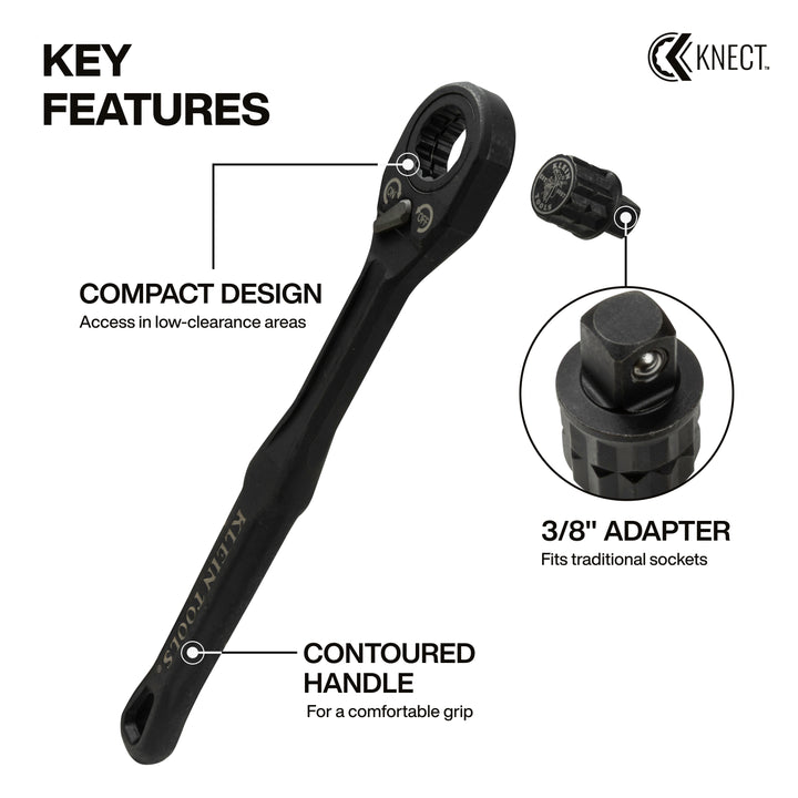 Klein Tools 65408ADP KNECT (M) Pass Through Ratchet and 3/8" Drive Socket Adapter Set