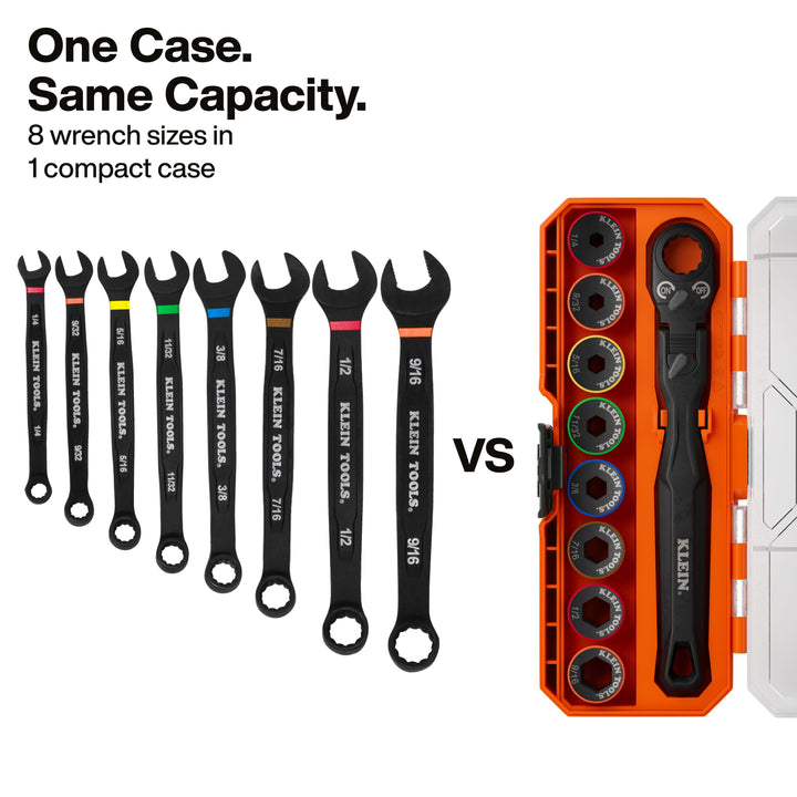 Klein Tools 65430LP KNECT Ratcheting 9-in-1 Low-Profile Socket Wrench Set