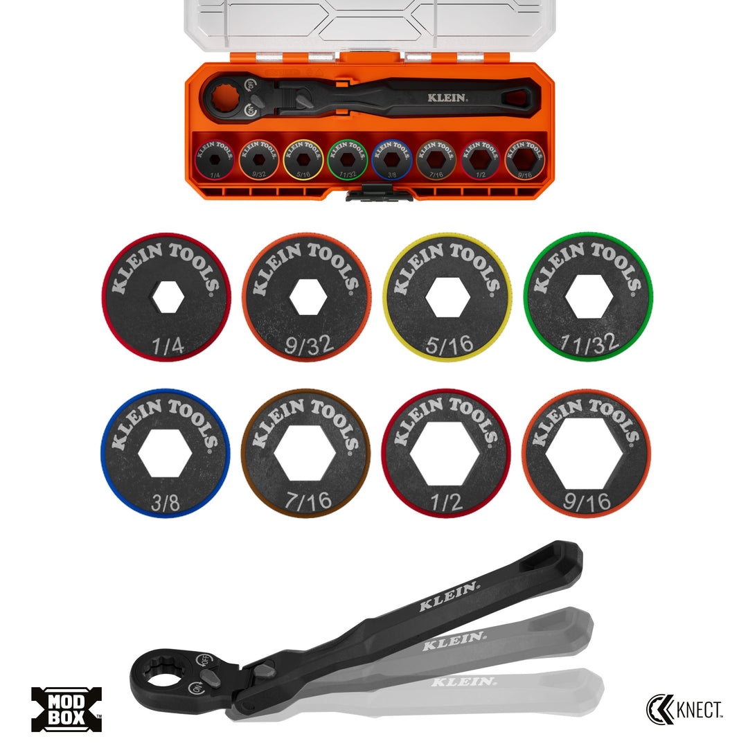 Klein Tools 65430LP KNECT Ratcheting 9-in-1 Low-Profile Socket Wrench Set