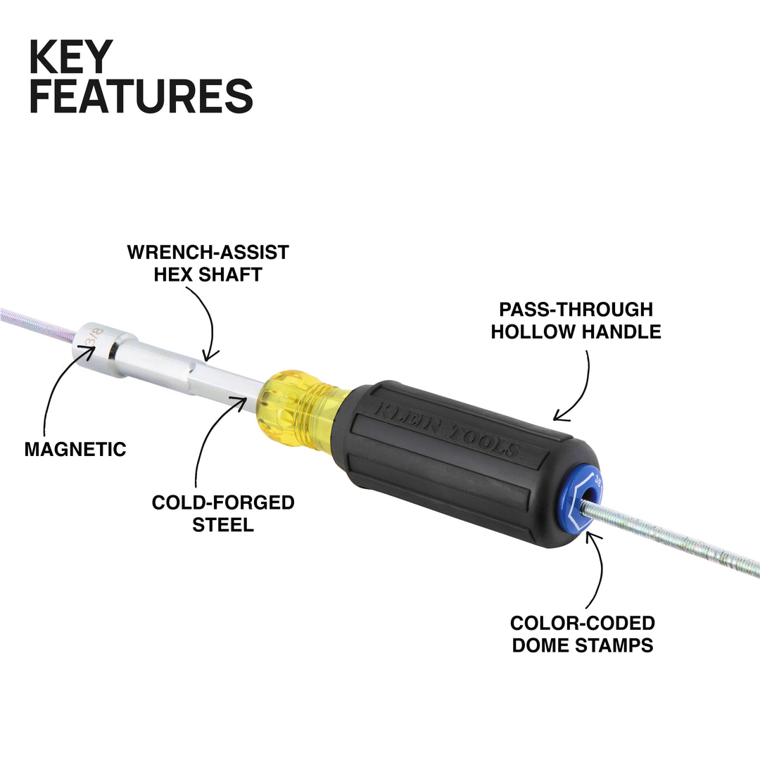 Klein Tools 65438MAG Color-Coded Magnetic Hollow-Shaft Heavy-Duty Nut Driver, 3/8"