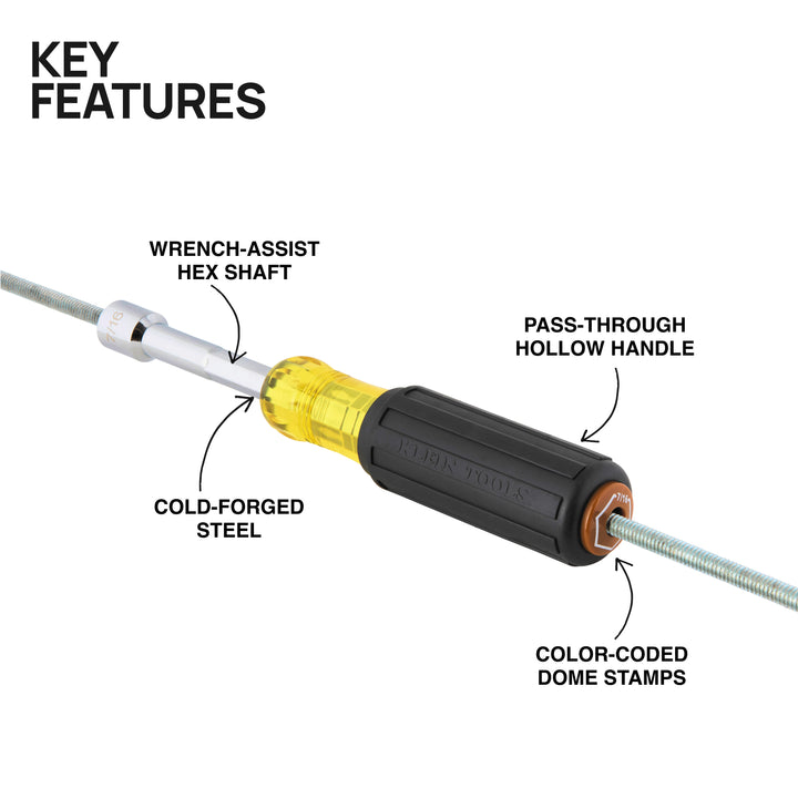 Klein Tools 654716 Color-Coded Hollow-Shaft Heavy-Duty Nut Driver, 7/16"