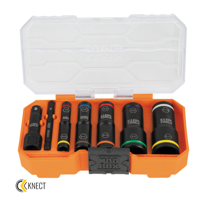 Klein Tools 65618 Heavy Duty Flip Impact Socket Set, SAE, 8 Pc.