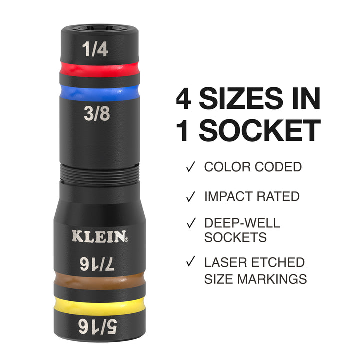 Klein Tools 656QS KNECT Quad-24 Heavy-Duty Impact Flip Sockets, SAE and Metric, 9 Pc.