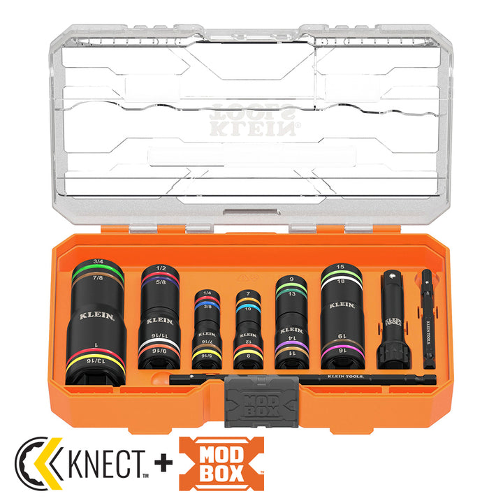 Klein Tools 656QS KNECT Quad-24 Heavy-Duty Impact Flip Sockets, SAE and Metric, 9 Pc.