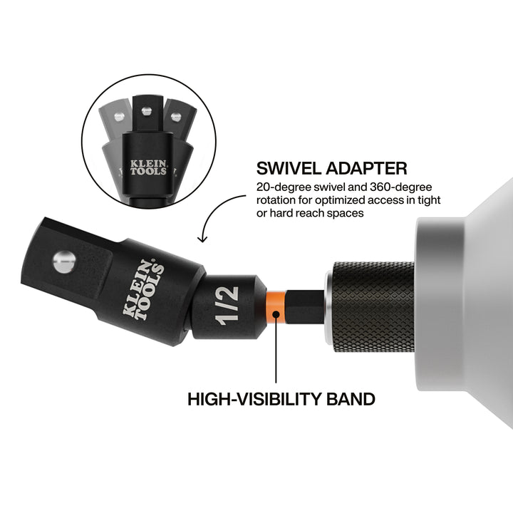 Klein Tools 65813SW Swivel Impact Driver Socket Adapter Set, 3 Pc.
