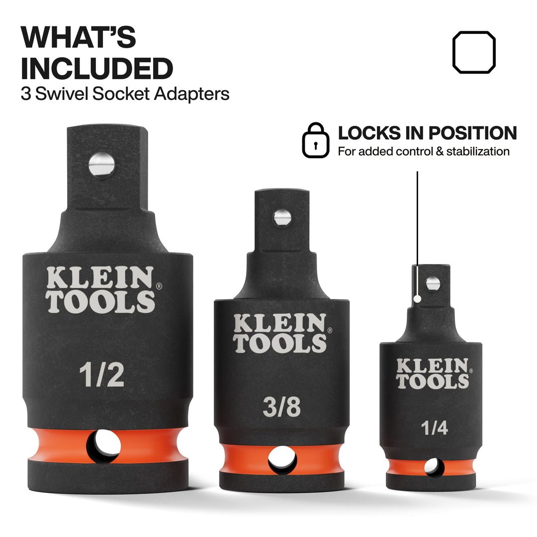 Klein Tools 65843SW Impact Wrench Swivel Socket Adapter Set, 3 Pc.