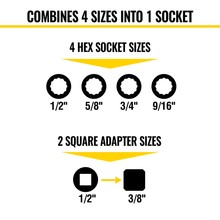 Klein Tools 66069 Flip Quad Socket Adapter, 1/2" to 3/8"