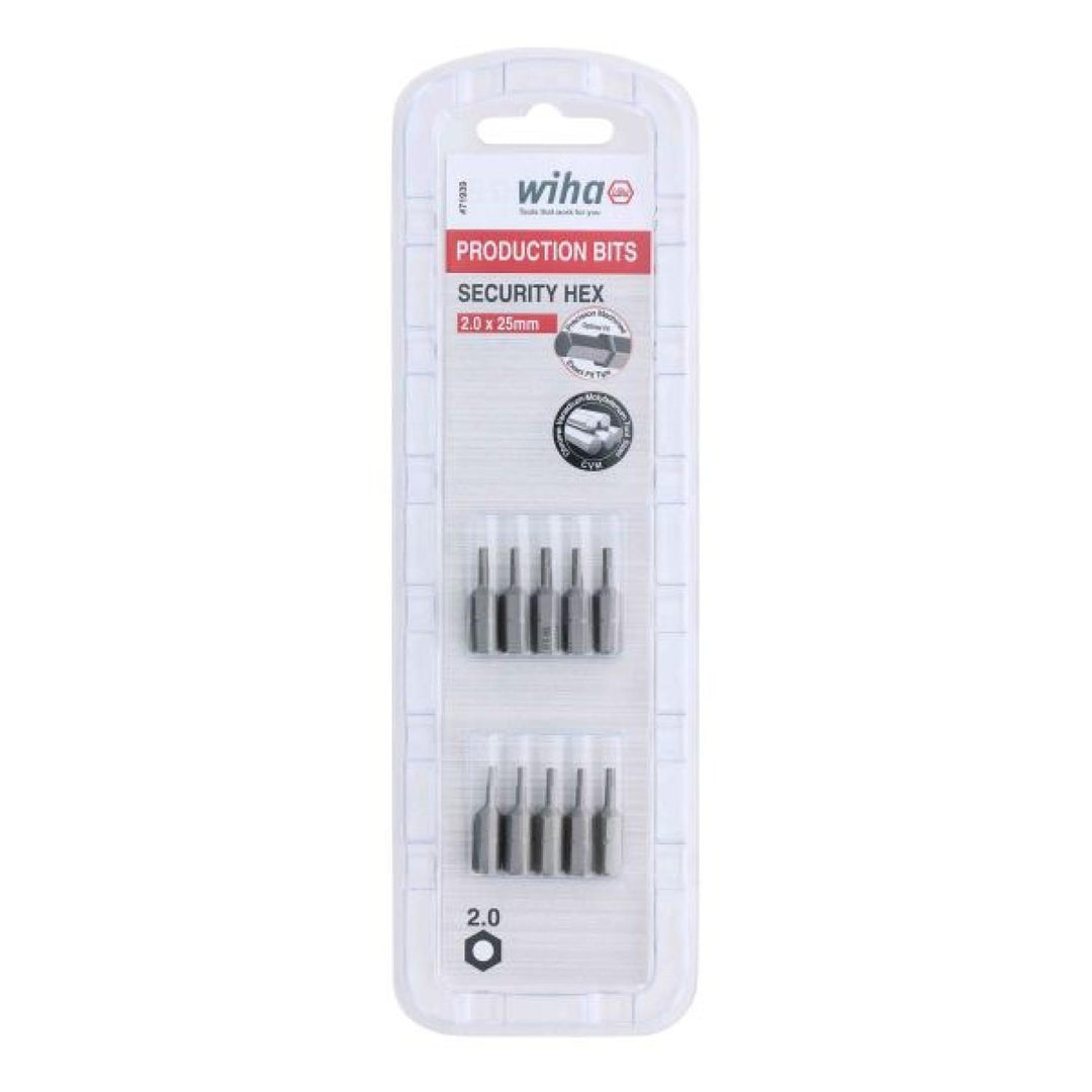 Wiha Tools 71939 Security Hex Insert Bit, 2.0 mm x 25 mm, 10 Pk.