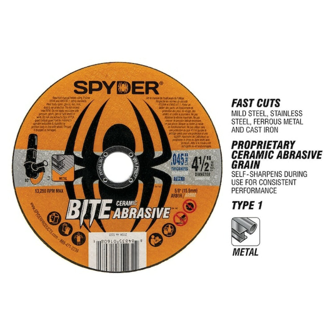 Spyder 21105 Bite Abrasive Bite 4.5-Inches Ceramic Cut-off wheel