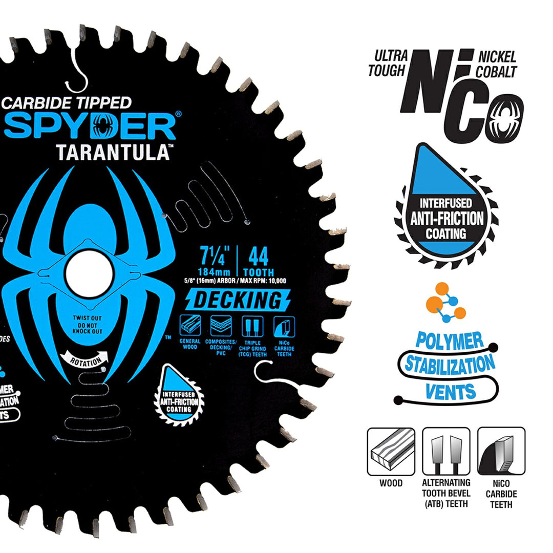 Spyder 13019 Decking 7-1/4-in 44 -Tooth Tungsten carbide-tipped steel Circular saw blade Individual