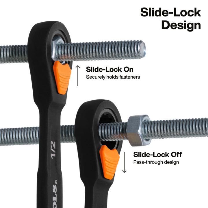 Klein Tools 69508 Ratcheting Combination Slide-Lock Wrench Set, SAE, 8 Pc.