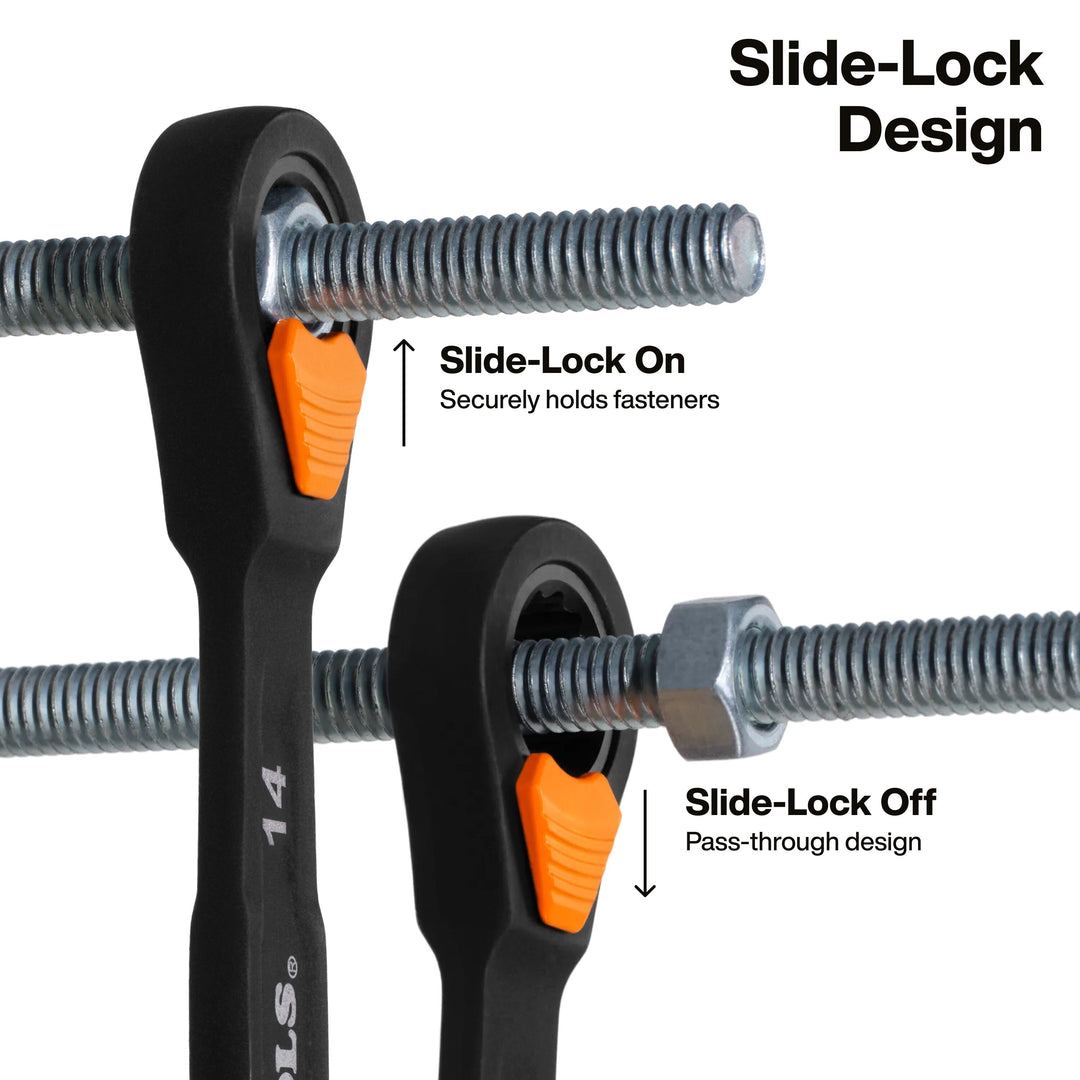 Klein Tools 69508M Ratcheting Combination Slide-Lock Wrench Set, Metric, 8 Pc.