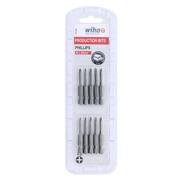 Wiha Tools 74102 Phillips Power Bit, #0 x 50 mm, 10 Pk.