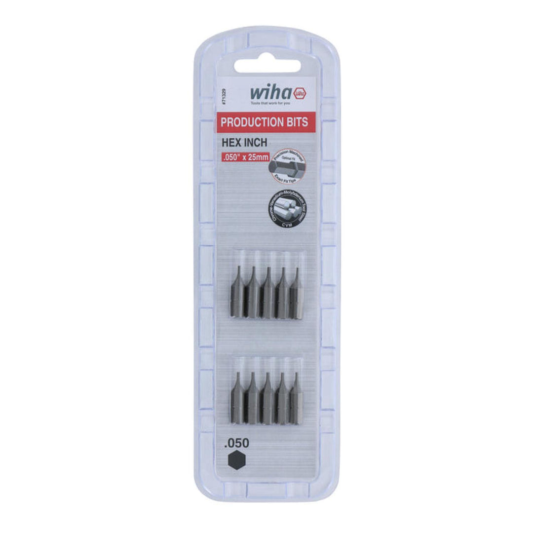 Wiha Tools 71329 Hex Inch Insert Bits, .050" x 25 mm, 10 Pk.