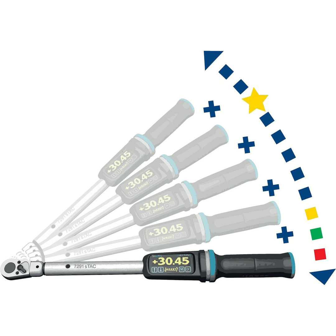 Hazet 7292-5STAC 14 x 18 mm insert square ∙ hollow ∙ 1/2 inch (12.5 mm) square ∙ solid Electronic torque wrench with built-in angle gauge ∙ 20 – 200 Nm ∙ 15 – 150 lbf.ft ∙ ±1%