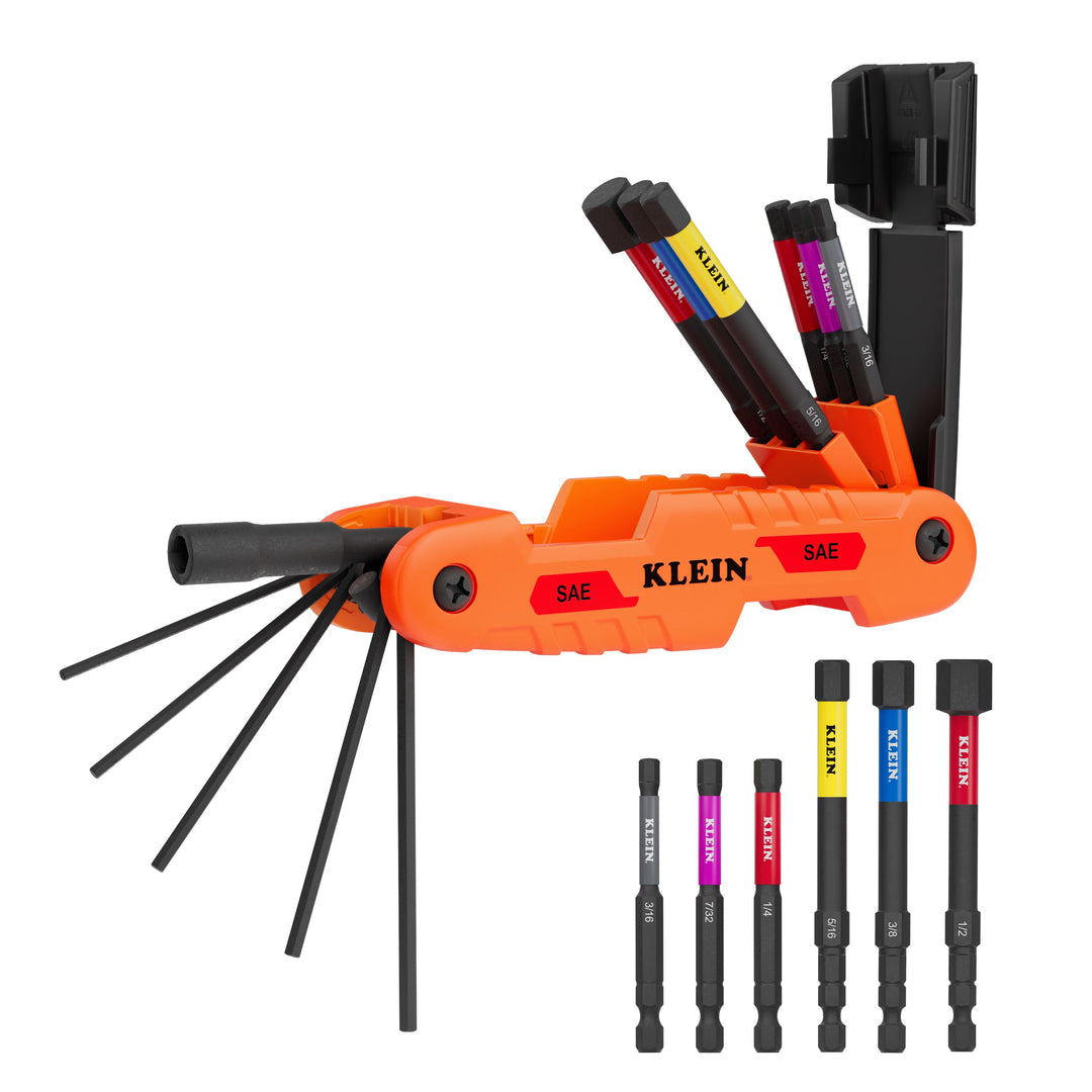 Klein Tools 70550HD Extended Reach Impact Folding Hex Key Set, SAE