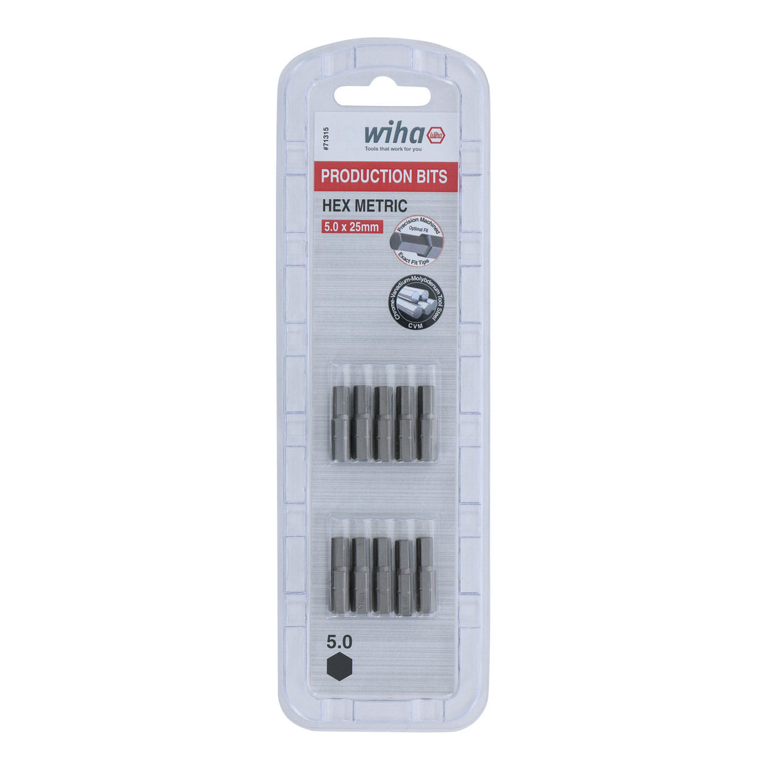 Wiha Tools 71315 Hex Metric Insert Bits, 5.0 mm x 25 mm, 10 Pk.
