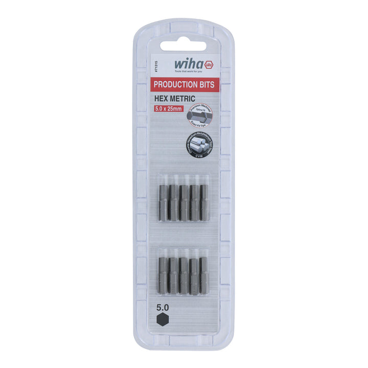 Wiha Tools 71315 Hex Metric Insert Bits, 5.0 mm x 25 mm, 10 Pk.