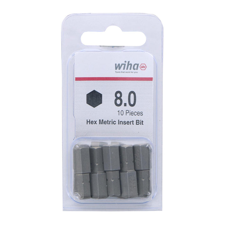 Wiha Tools 71321 Hex Metric Insert Bits, 8.0 mm x 25 mm, 10 Pk.