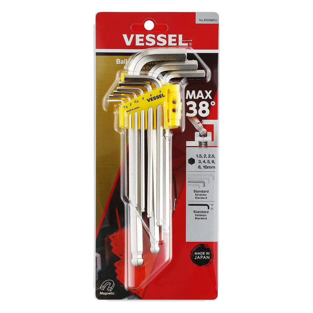 Vessel Tools 8309BPU Ball Point Hex L-Key Wrench 9 Piece Set