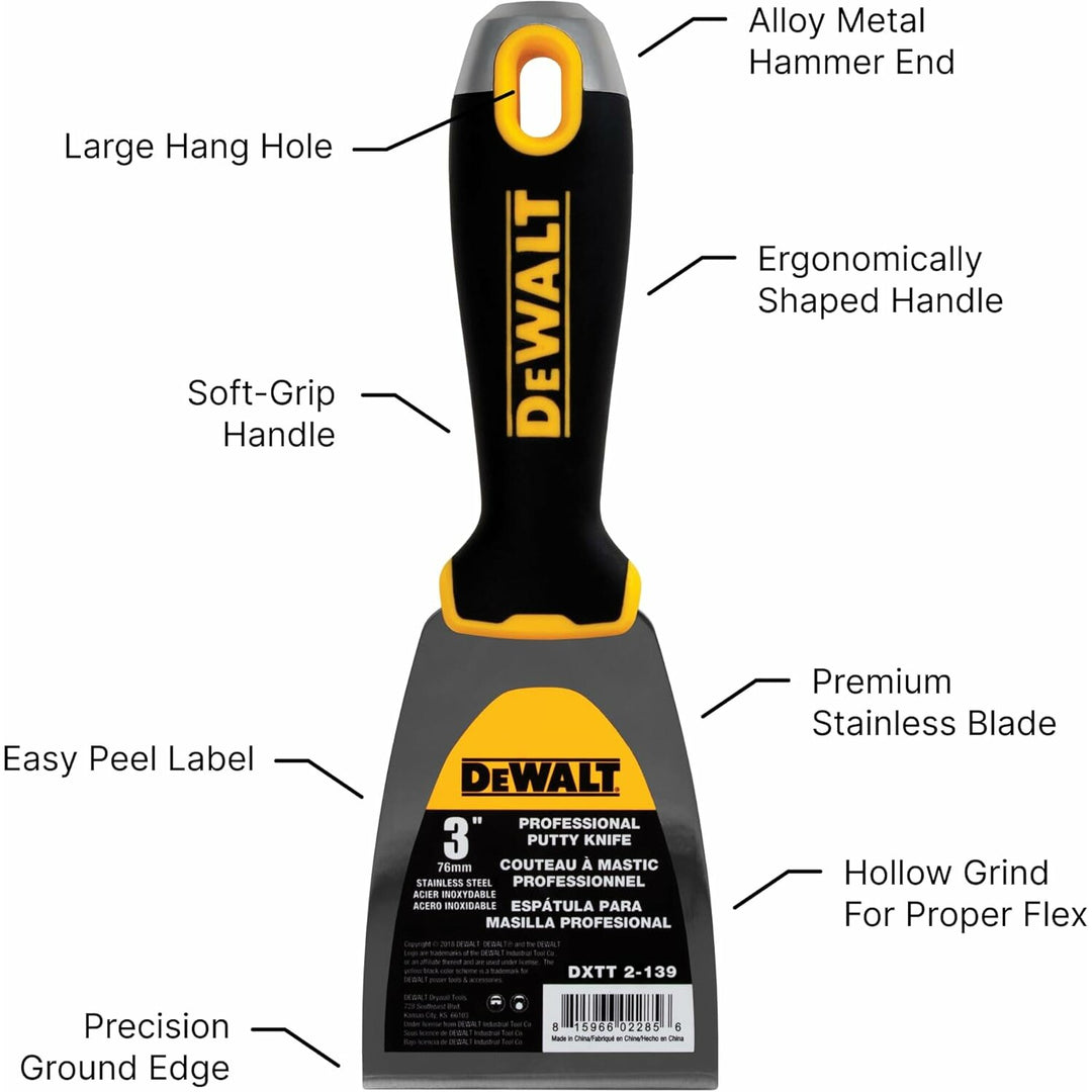 Dewalt DXTT-2-139 3 in. Stainless Steel Putty Knife with Soft Grip Handle