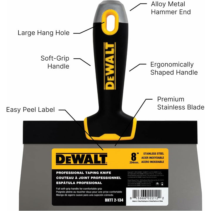 Dewalt DXTT-2-134 8" Taping Knife Stainless Steel With Soft Grip Handle