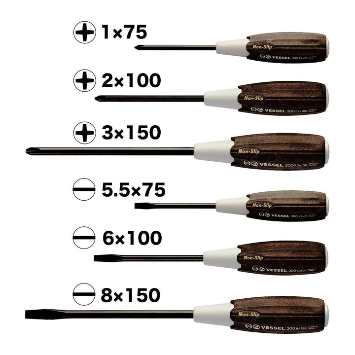 Vessel Tools 3006CS Wood-Compo Non-Slip handle Screwdriver Set